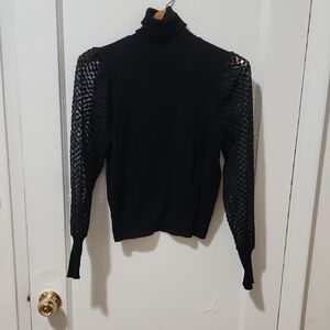 Black Turtleneck Sweater with Lace Sleeves